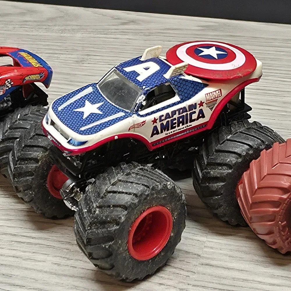 Hotwheels Monster Trucks Lot - Spider-Man, Captin America, Rare Dark Spider-Man